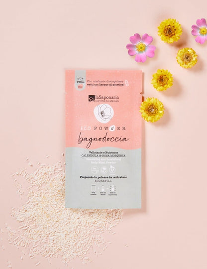 Bagnodoccia in polvere Calendula e Rosa Mosqueta Eco Powder vellutante e nutriente