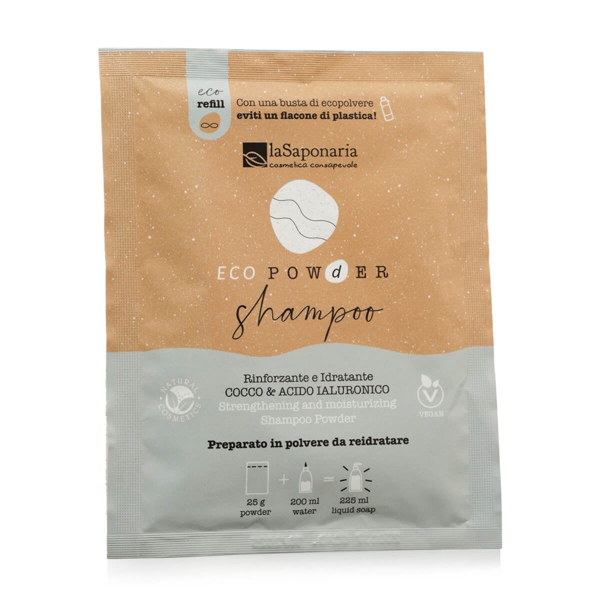 Shampoo in Polvere Cocco e Acido Ialuronico Rinforzante e Idratante